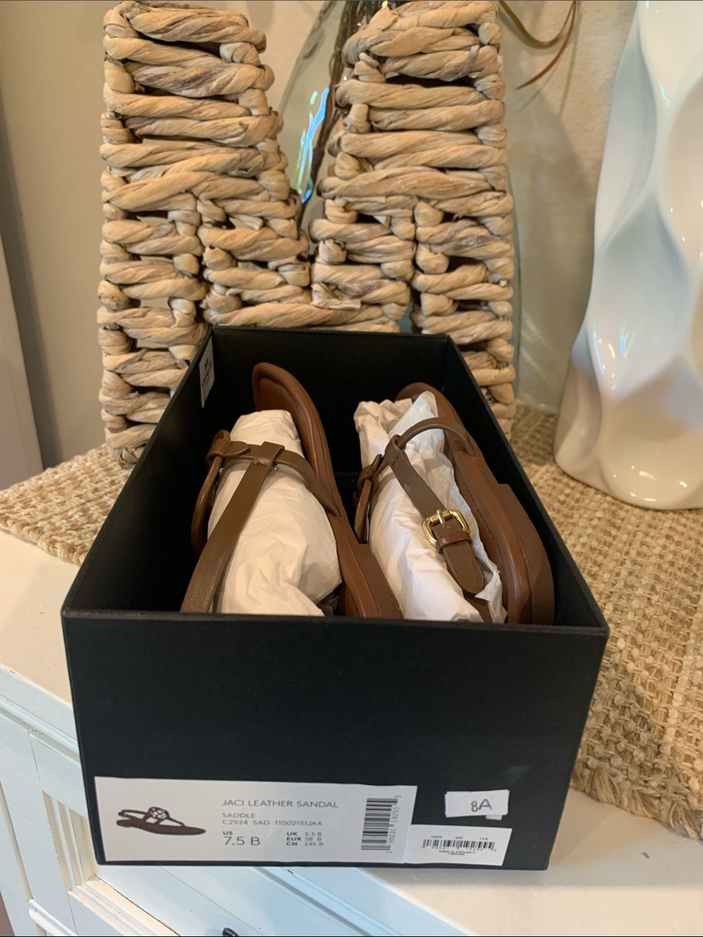 NWOB Coach Brown Leather Logo Sandal with Gold Buckle